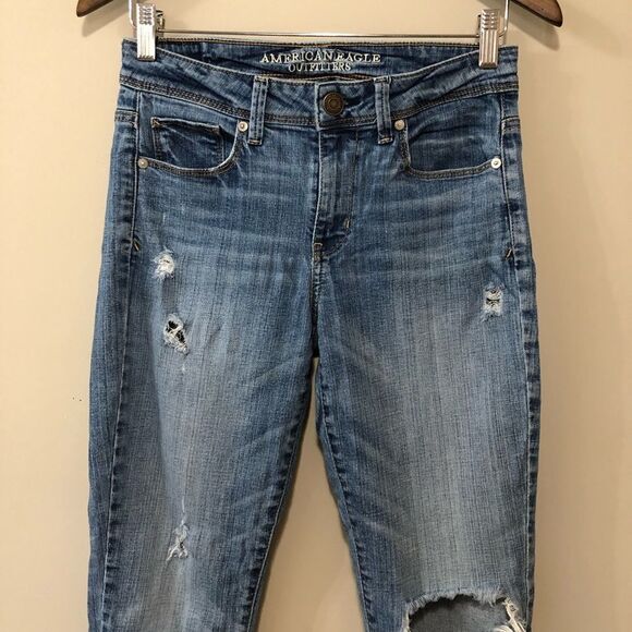 American Eagle Distressed Super Skinny Leg Fit Denim Jeans Pants Blue - Picture 3 of 12